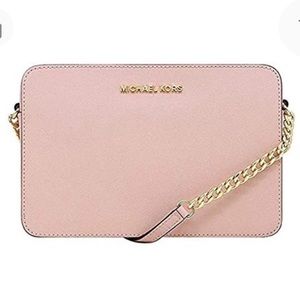 NEW Michael Kors Jet Set Large East West Leather Crossbody Purse Bag, Blush Pink